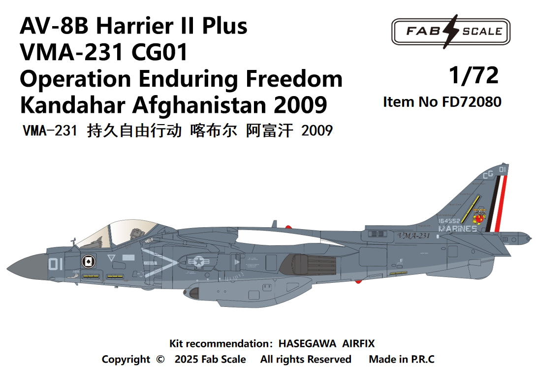 FabScale FD72080 AV-8B+ Harrier VMA-231 Afghanistan 2009 1:72