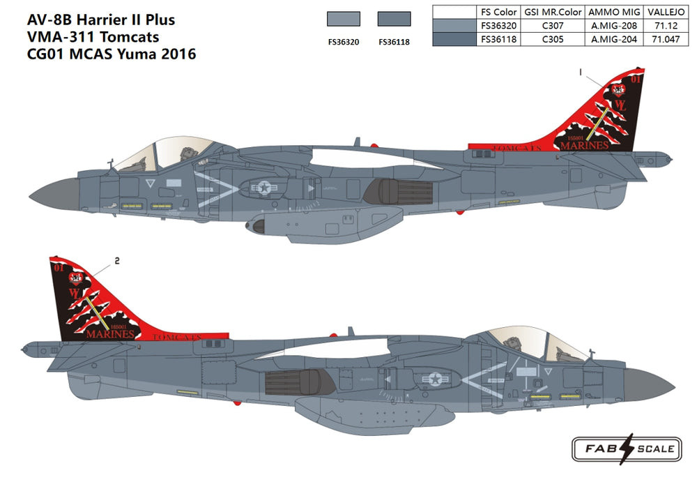 FabScale Studio FD72083 1:72 McDonnell-Douglas AV-8B+ Harrier VMA-311 2016
