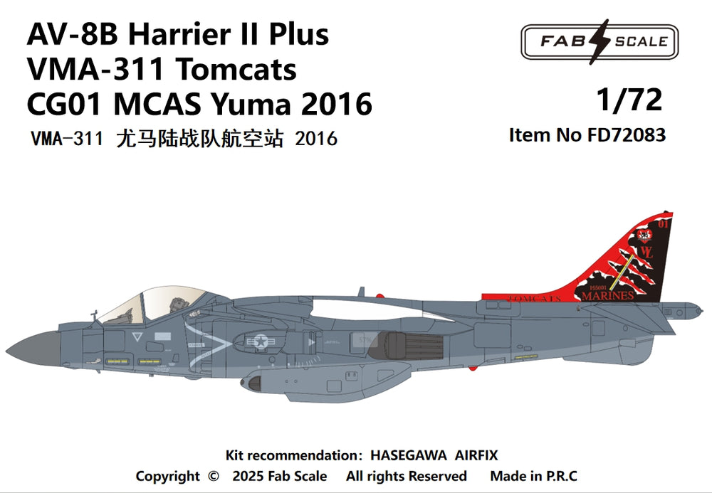 FabScale Studio FD72083 1:72 McDonnell-Douglas AV-8B+ Harrier VMA-311 2016