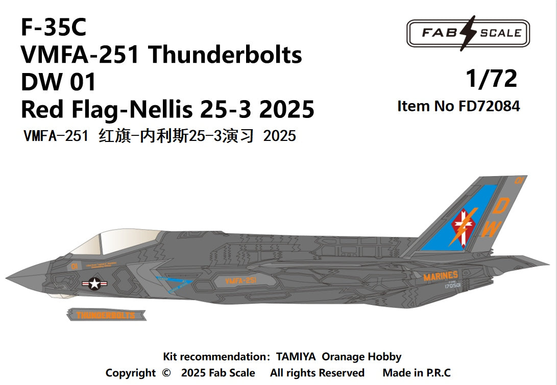FabScale Studio FD72084 1:72 Lockheed-Martin F-35C VMFA-251 Thunderbolts 2025