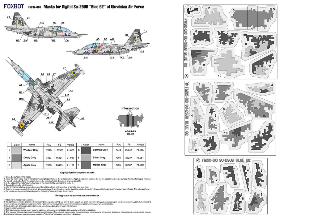 Foxbot FM32010 Su-25UB Blue 62 Ukrainian AF Digital Masks 1:32