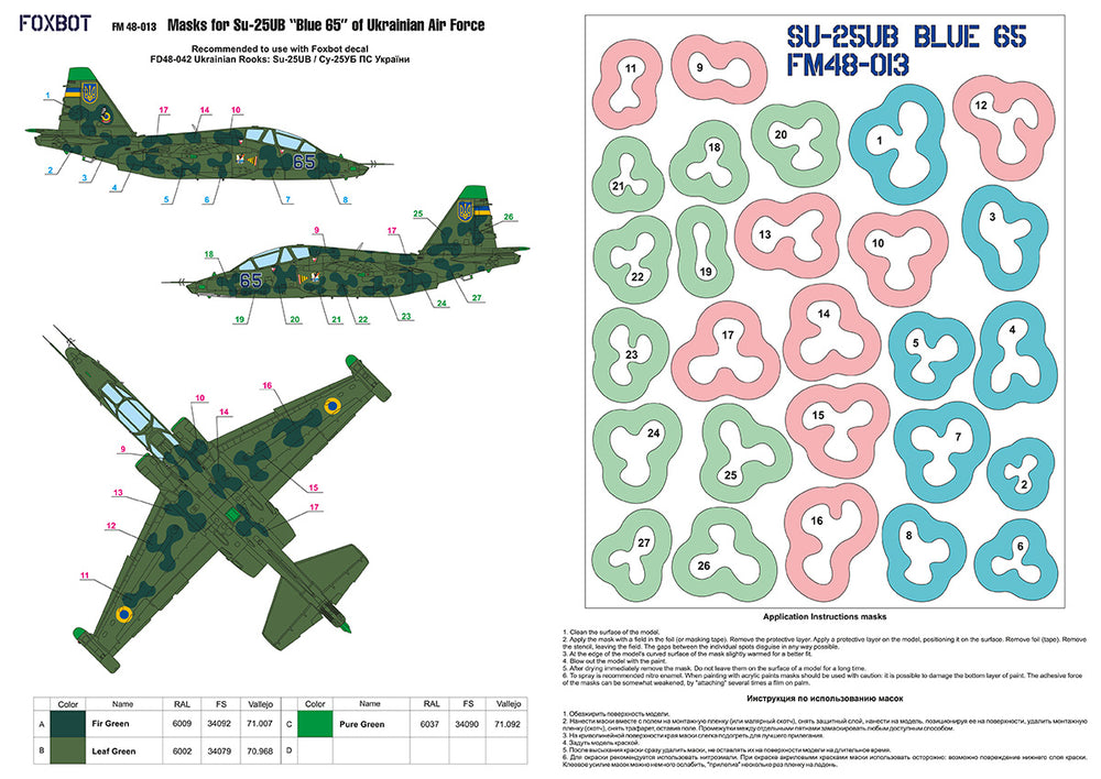Foxbot FM48013 Su-25UB Blue 65 Ukrainian AF Clover Masks 1:48