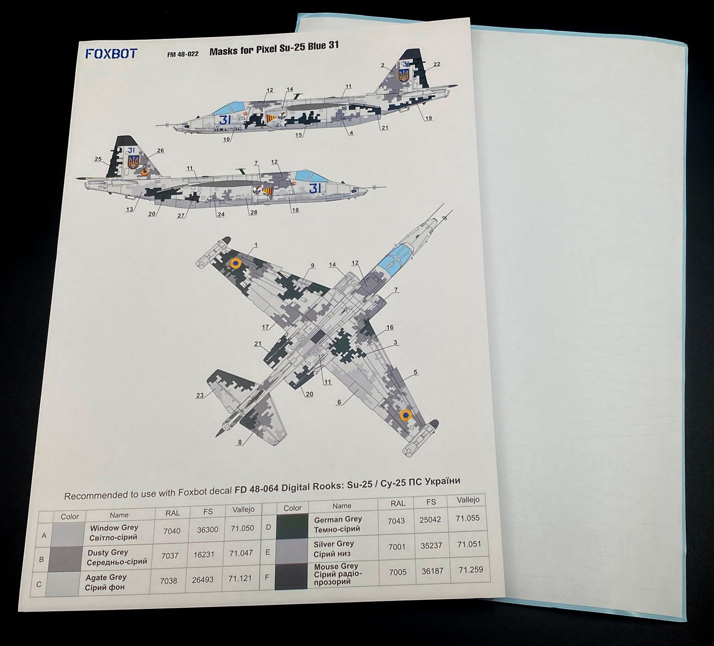 Foxbot FM48022 Su-25 Blue 31 Ukrainian AF Pixel Masks 1:48