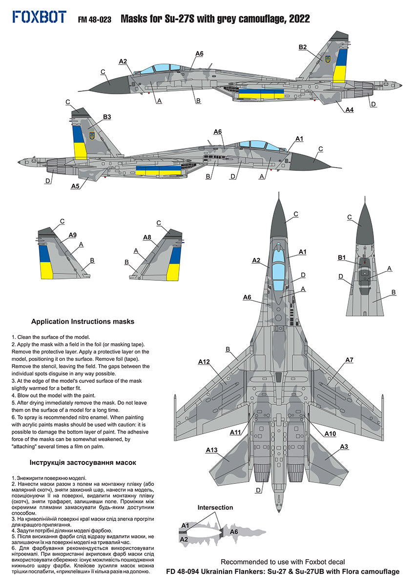Foxbot FM48023 Su-27S Ukrainian AF Grey Camouflage Masks 1:48