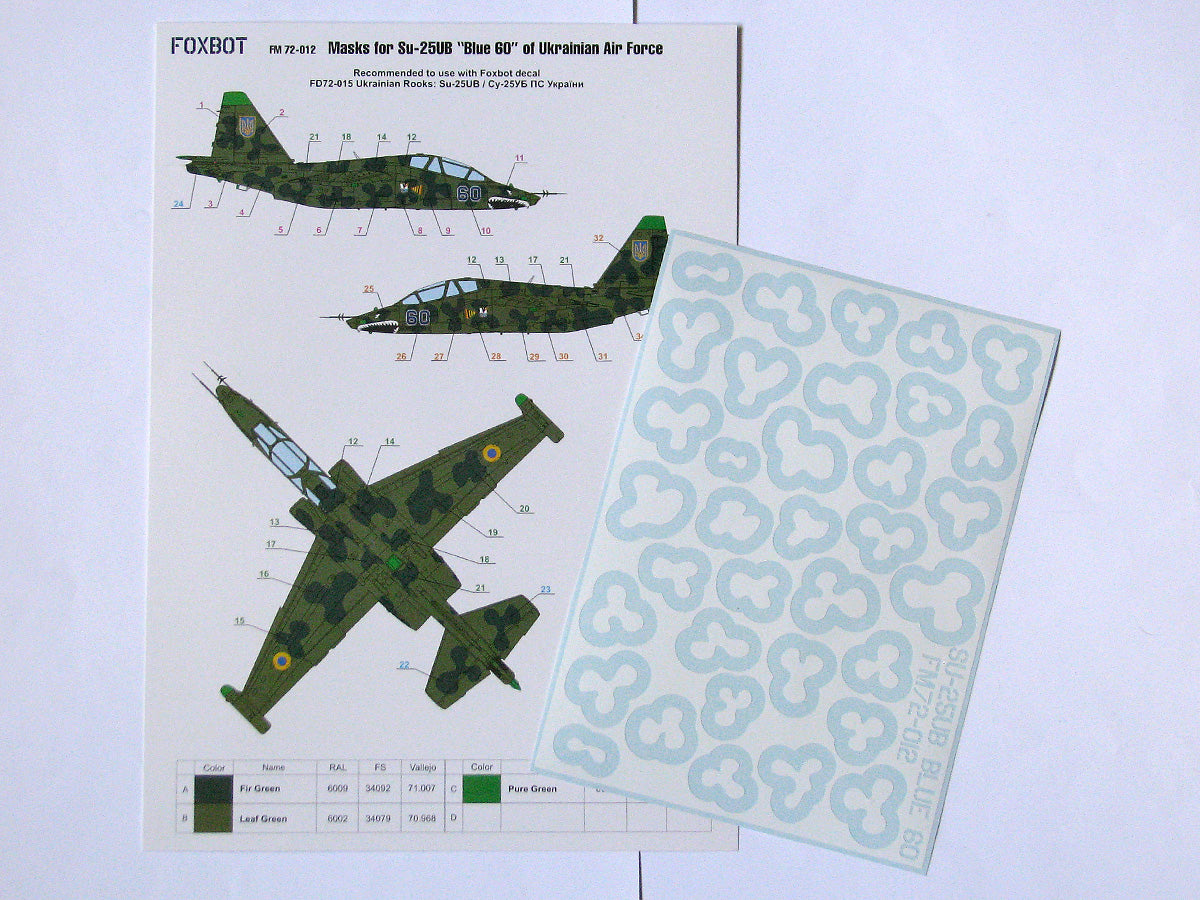 Foxbot Decals FM72012 1:72 Masks for Sukhoi Su-25UB Blue 60