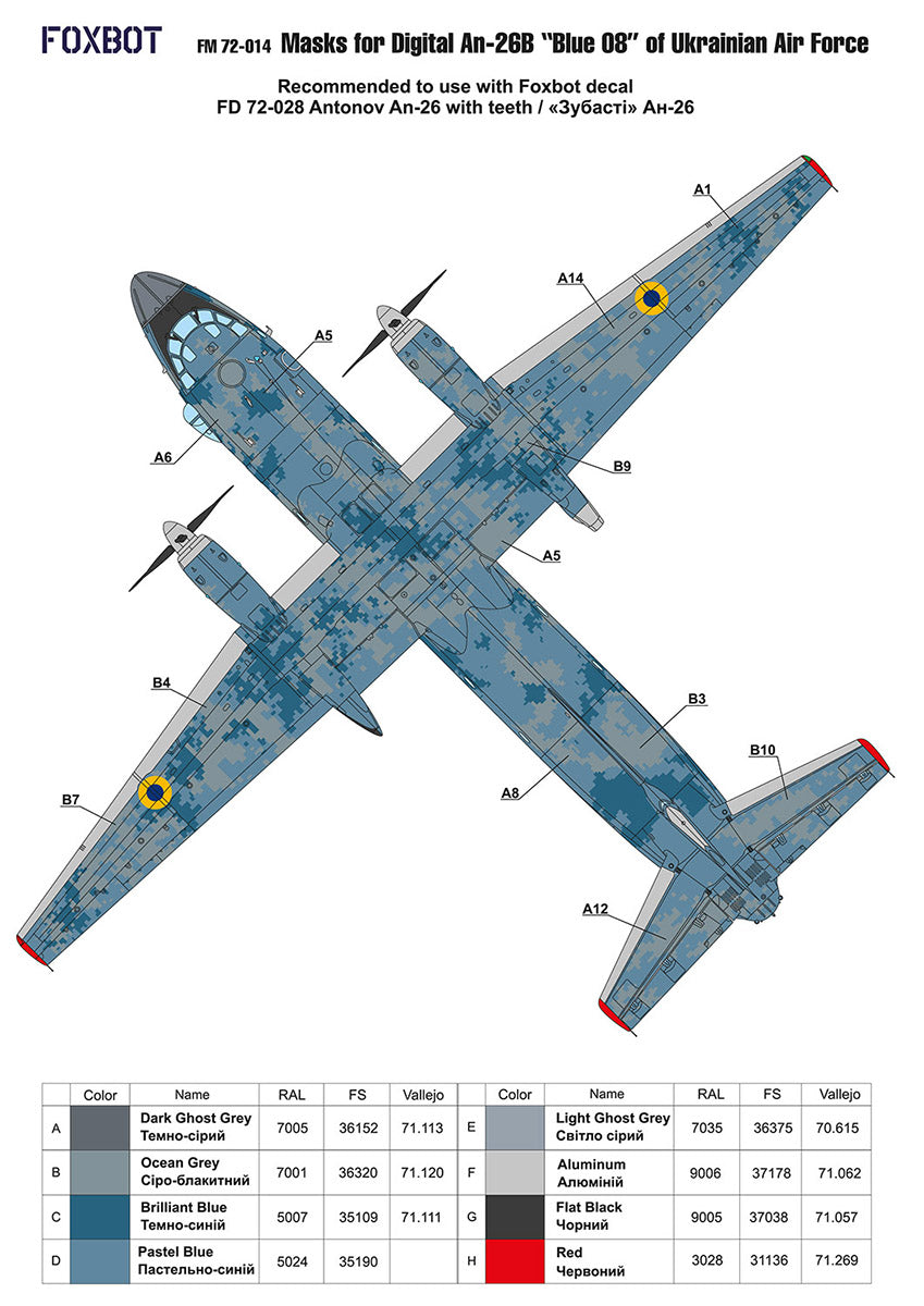 Foxbot FM72014 Antonov An-26 Ukrainian AF Digital Masks 1:72