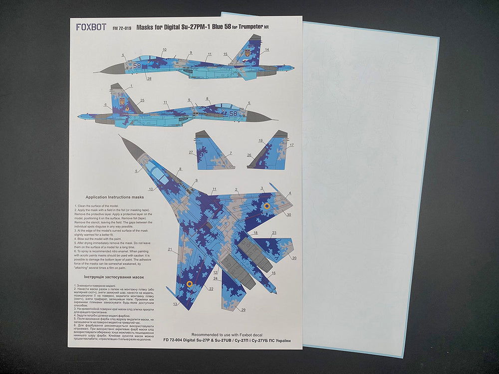 Foxbot FM72019 Su-27P Blue 58 Ukrainian AF Digital Camo Masks 1:72