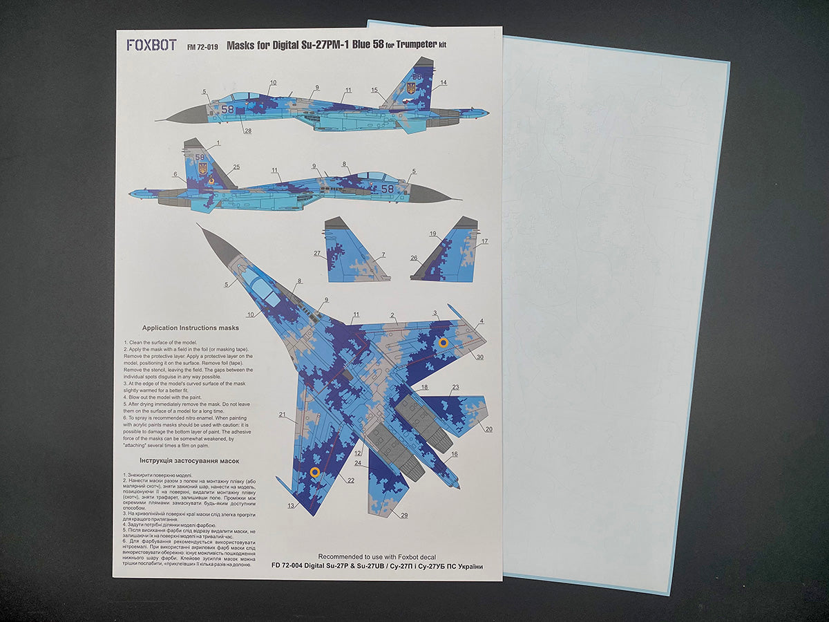 Foxbot FM72019 Su-27P Blue 58 Ukrainian AF Digital Camo Masks 1:72