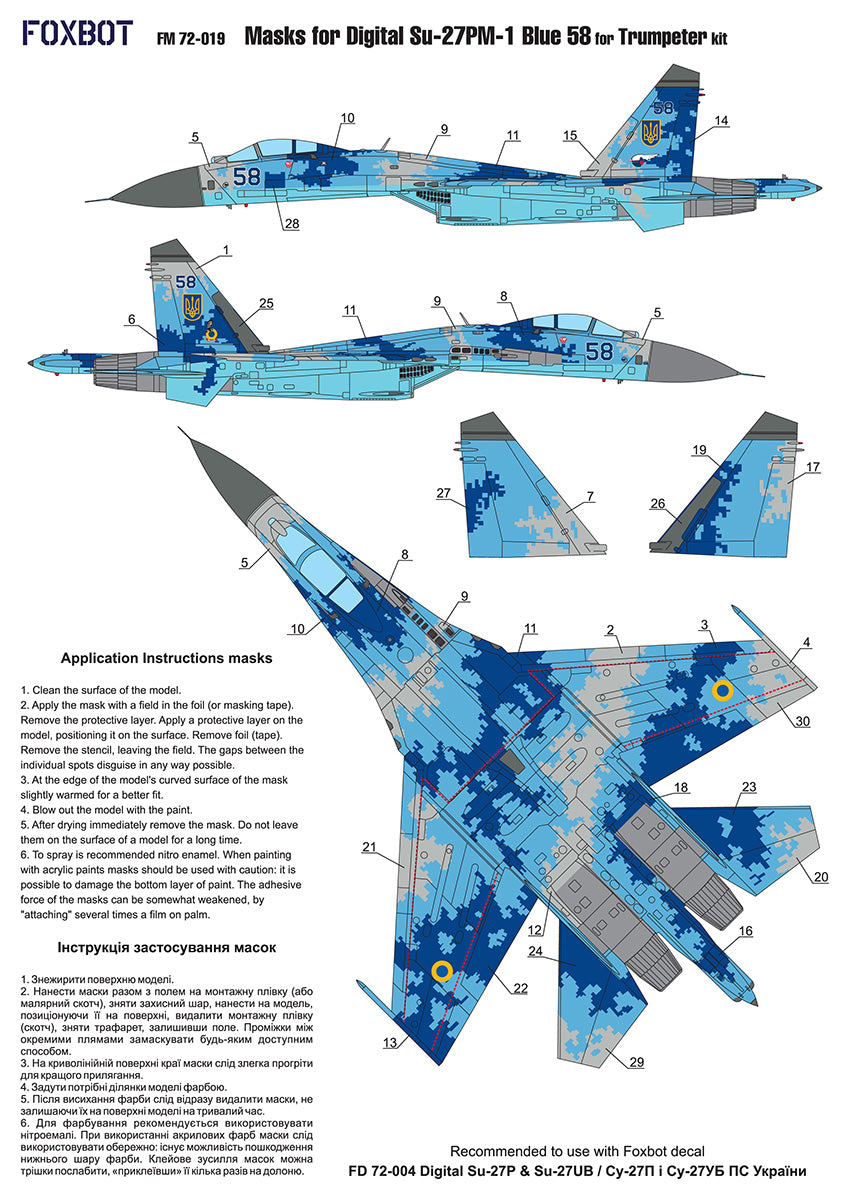 Foxbot FM72019 Su-27P Blue 58 Ukrainian AF Digital Camo Masks 1:72