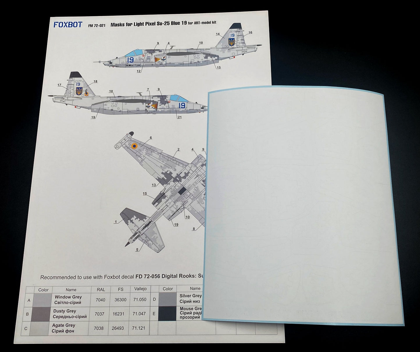 Foxbot FM72021 Su-25 Blue 19 Ukrainian AF Light Pixel Masks 1:72
