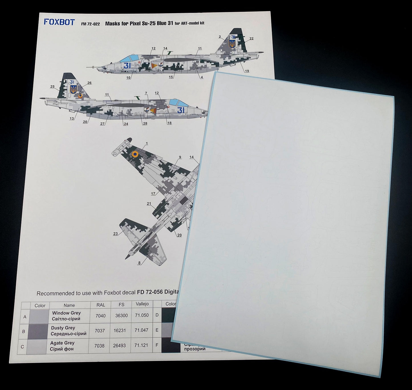 Foxbot FM72022 Su-25 Blue 31 Ukrainian AF Pixel Masks 1:72