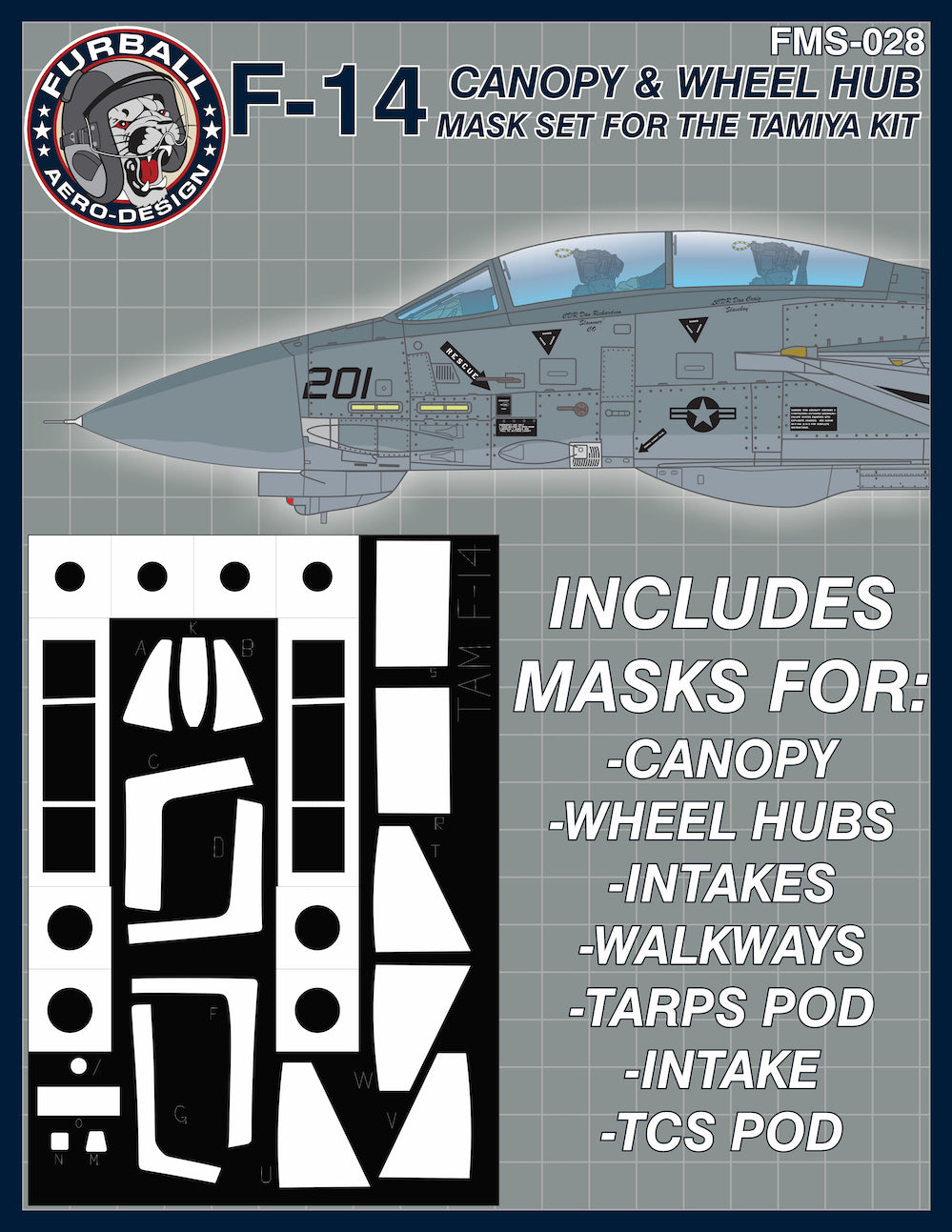 Furball FMS028 F-14 Canopy, Wheel Hub, Intake & Walkway Masks 1:48