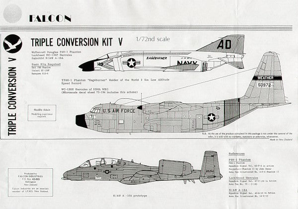 Falcon FNC005 1:72 HC-130F, A-10B, F4H-1 Phantom Clear Vac-Form