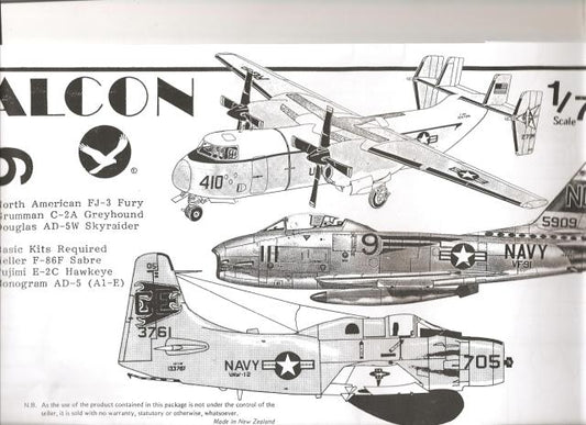 Falcon FNC009 1:72 C-2A Greyhound, AD-5W, FJ-3 Fury Clear Vac-Form