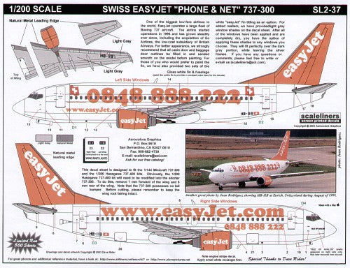 Scaleliners FPSL237 1:200 Boeing 737-300 EasyJet HB-IIB Decals