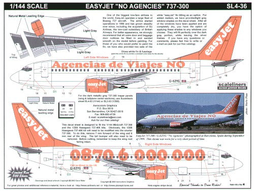 Scaleliners FPSL436 1:144 Boeing 737-300 EasyJet G-EZYG Decals