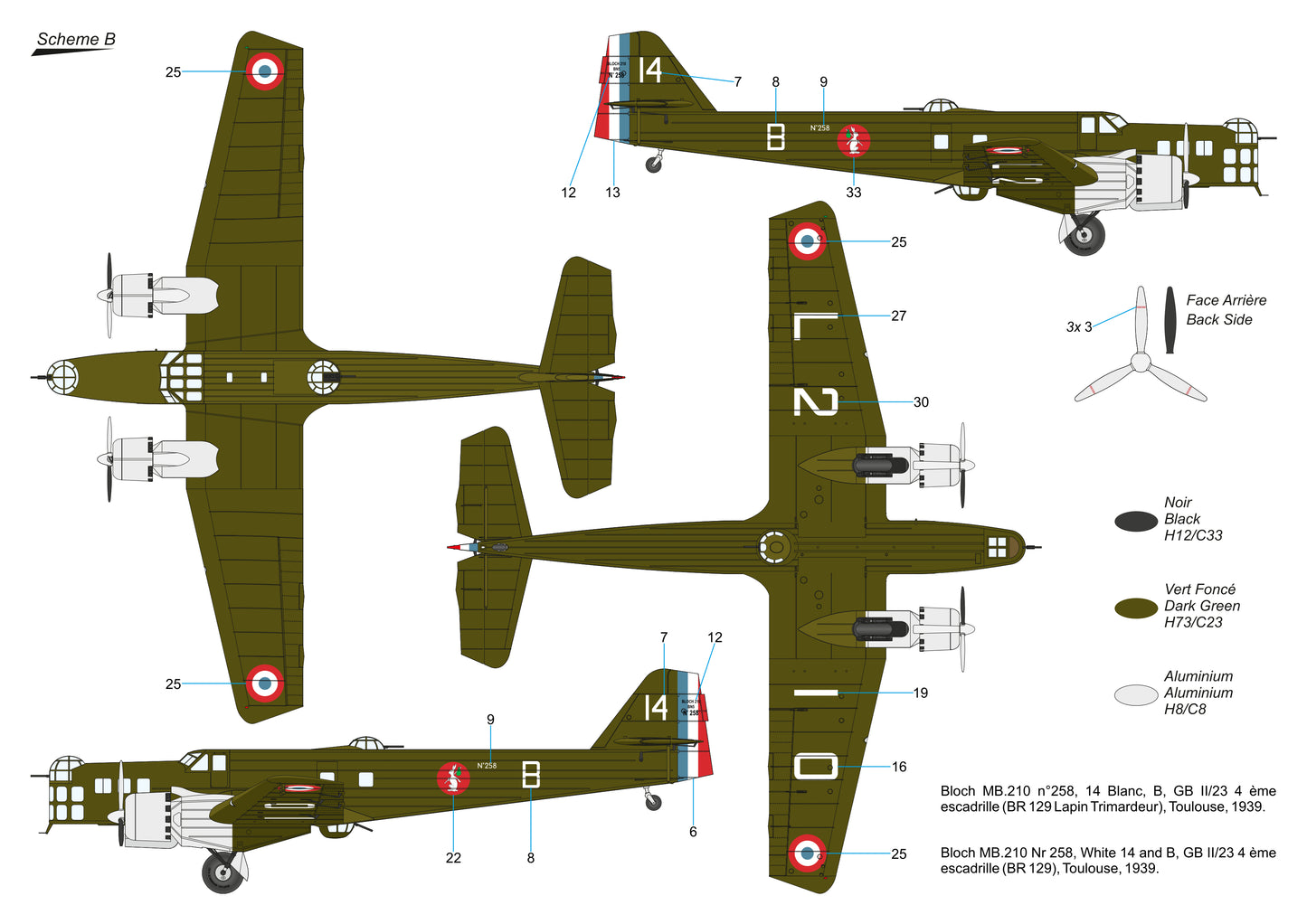 Frrom-Azur FR0055 1:72 Bloch MB.210 early schemes Bloch MB 210 Early