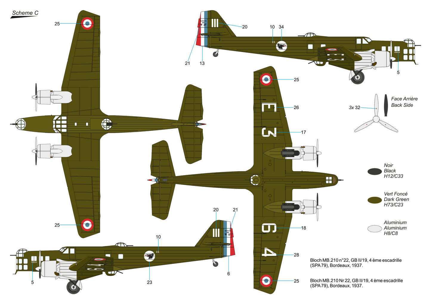 Frrom-Azur FR0055 1:72 Bloch MB.210 early schemes Bloch MB 210 Early