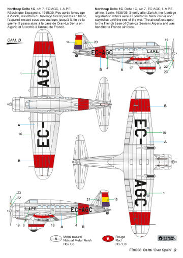 Frrom-Azur FR0033 Northrop Delta 1C Over Spain LAPE Decals 1:72