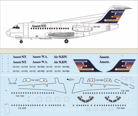 F-rsin Plastic FRP4117 1:144 Fokker F-28-1000 Ansett