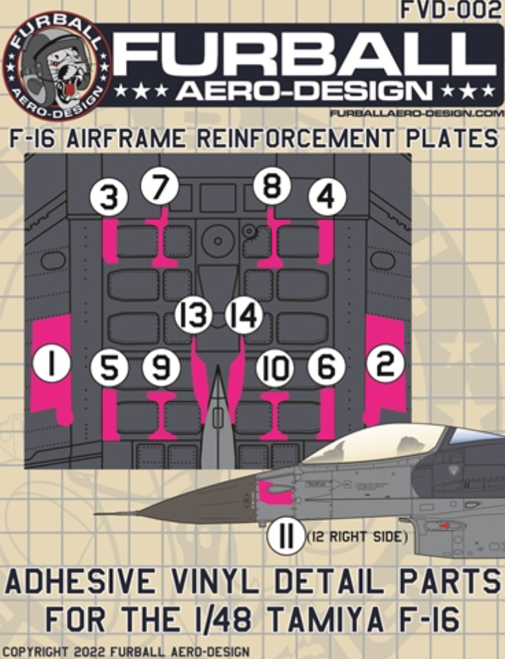 Furball Aero-Design FVD002 1:48 Lockheed-Martin F-16C Reinforcement Plates"