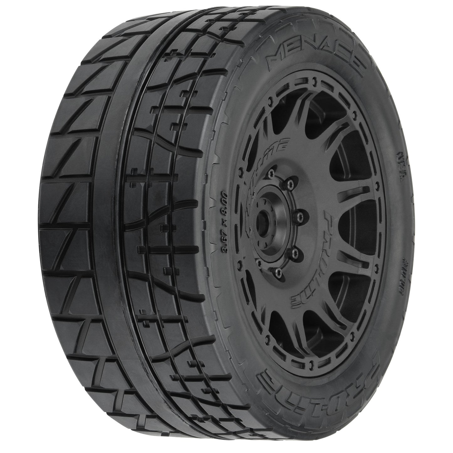 Pro-Line Racing Menace HP 5.7" Street BELTED Tires on Raid Black 8x48 PRO1020511