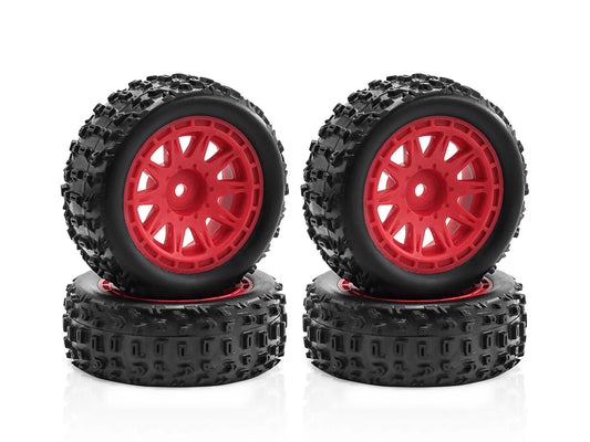 RC Overhaul Mud Block, Tyre w/ Red 10 Spoke Rim Set, Typhon 1:18 RCO-AR039R