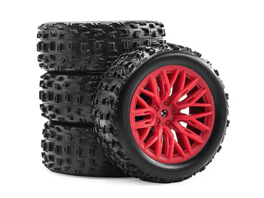 RC Overhaul Mud Block, Tyre w/ Red 10 Spoke Rim Set, Typhon 1:18 RCO-AR039R