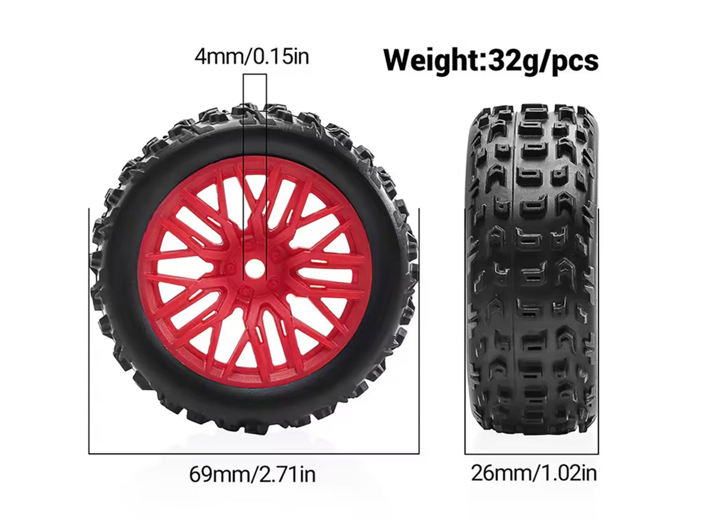 RC Overhaul Mud Block, Tyre w/ Red 10 Spoke Rim Set, Typhon 1:18 RCO-AR039R