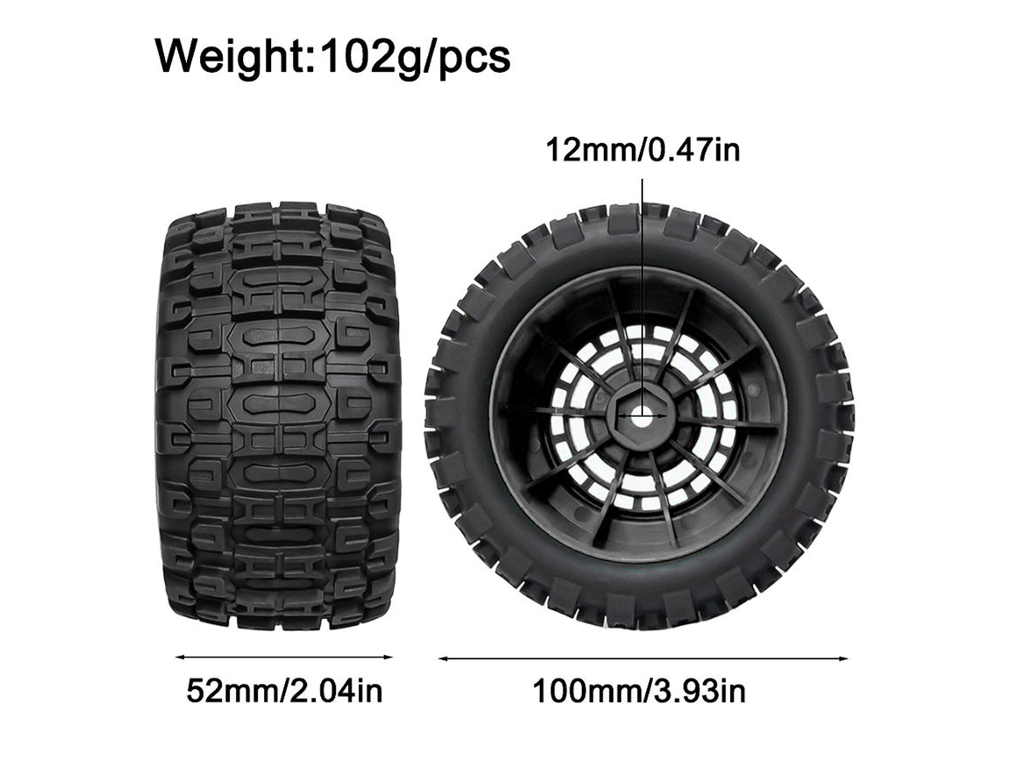 RC Overhaul MT Wheel & Tyre, Mini Maxx/XRT, Mini LMT Pk4 1:16 RCO-UN13BK