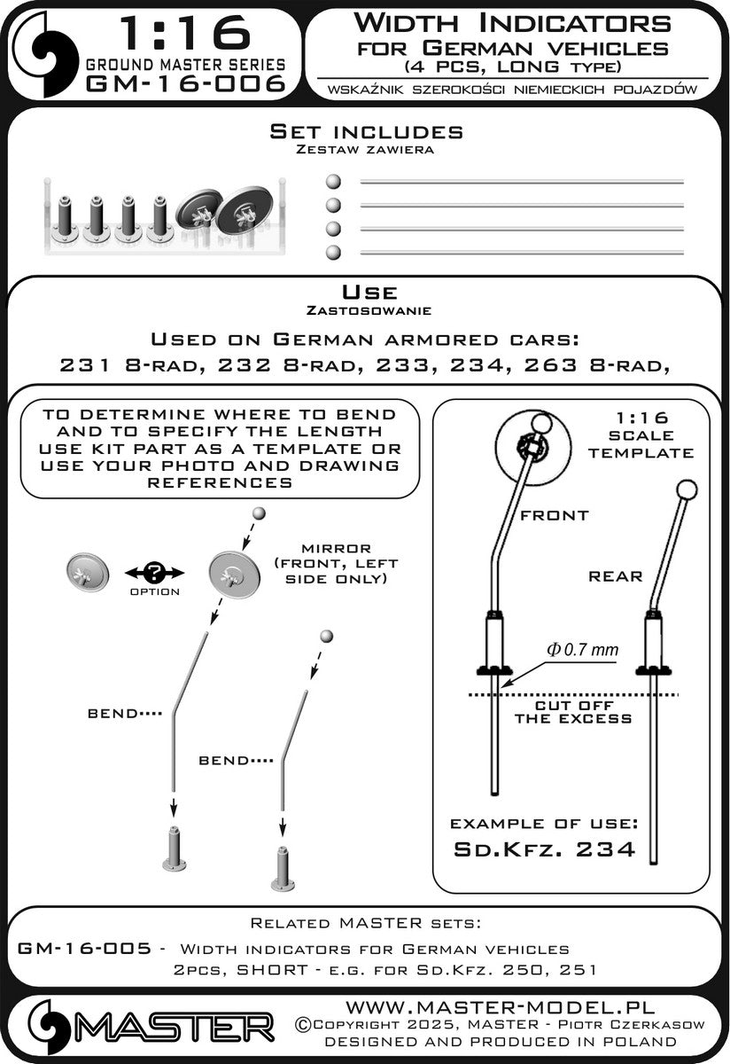 Master GM-16-006 1:16 Width indicators for German vehicles