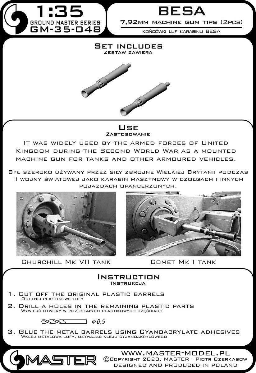Master GM-35-048 1:35 Besa machine gun barrel tips
