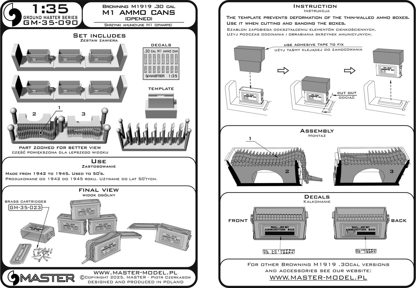 Master GM-35-090 1:35 M1 ammunition cans for Browning M1919