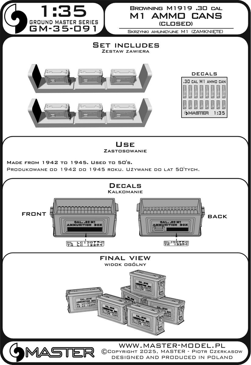 Master GM-35-091 1:35 M1 ammunition cans for Browning M1919
