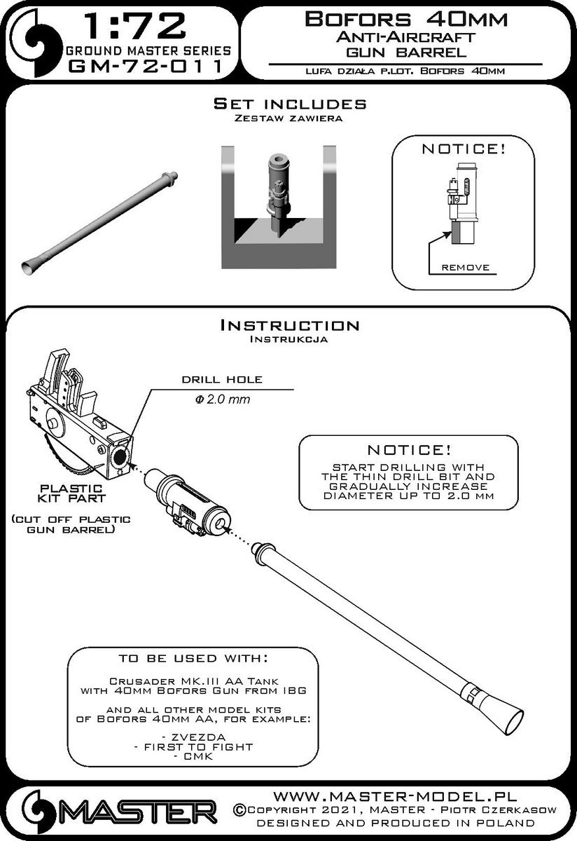 Master GM-72-011 1:72 Bofors 40mm Anti-Aircraft gun barrel