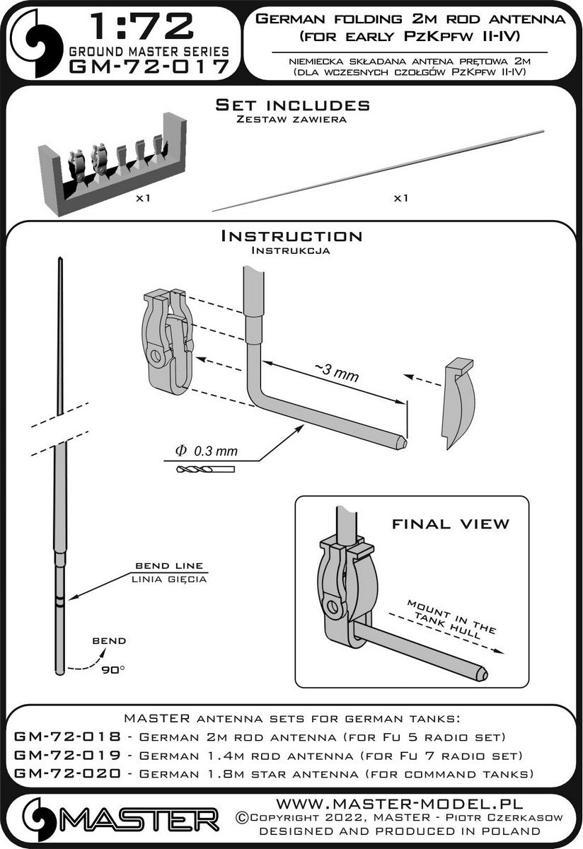 Master GM-72-017 1:72 German WWII folding 2m rod antenna