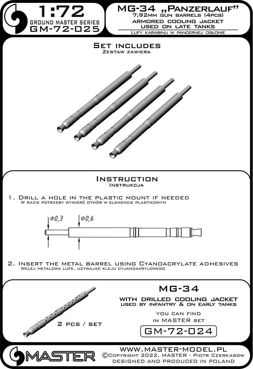 Master GM-72-025 1:72 MG-34 "Panzerlauf"