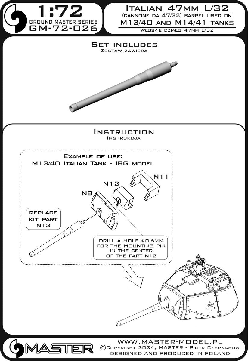 Master GM-72-026 1:72 Italian 47mm L/32 gun barrel