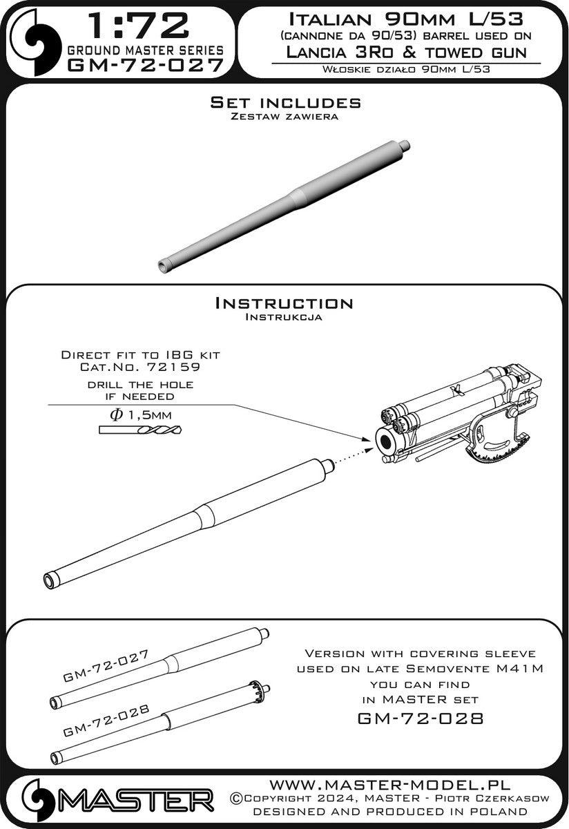 Master GM-72-027 1:72 Italian 90mm L/53 gun barrel