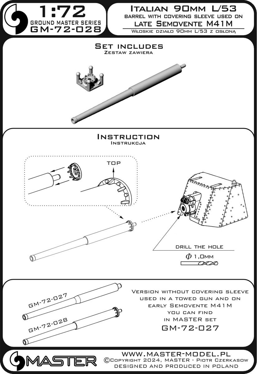 Master GM-72-028 1:72 Italian 90mm L/53 gun barrel