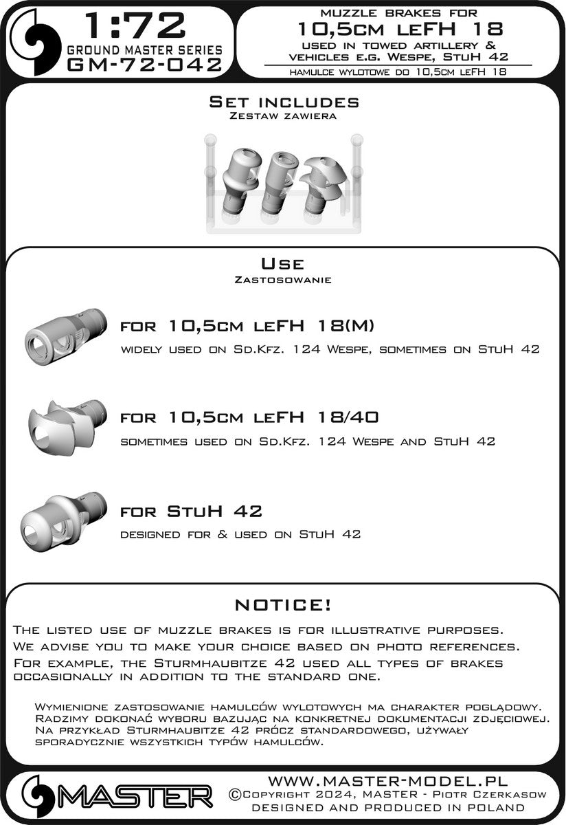 Master GM-72-042 1:72 Muzzle brakes for 10,5cm leFH 18
