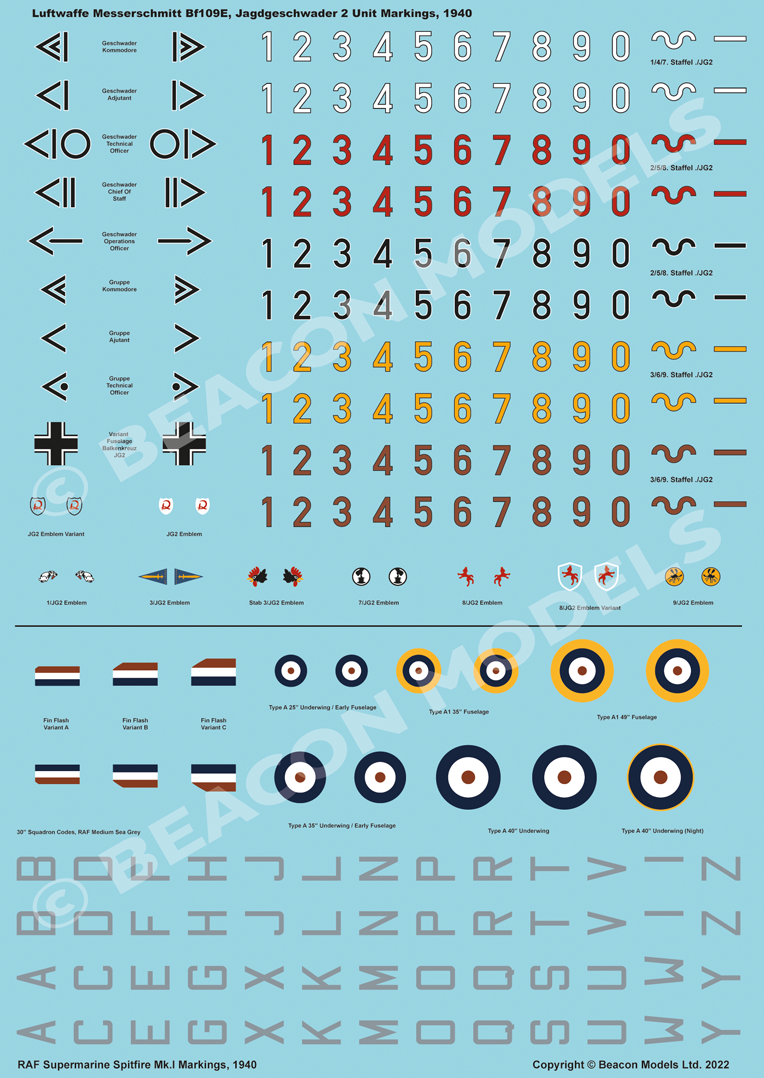 Beacon Models GQBON03 Battle of Britain RAF/JG2 1940 Decals 1:144