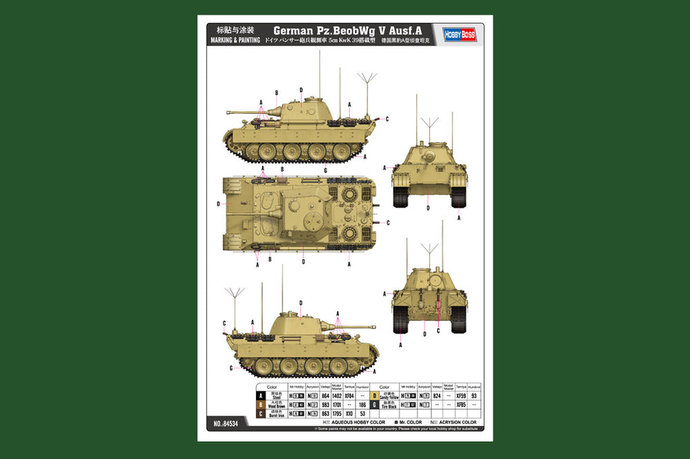 Hobby Boss HB84534 Pz.Beib.Wg V Ausf.A Panther 1:35