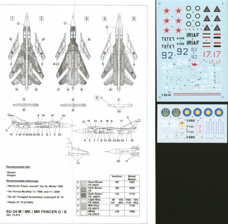 Hi Decal HD72013 1:72 Sukhoi Su-24 Fencer C/D