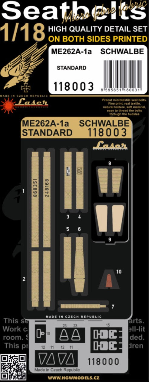 HGW 118003 Messerschmitt Me-262A-1a Seatbelts 1:18