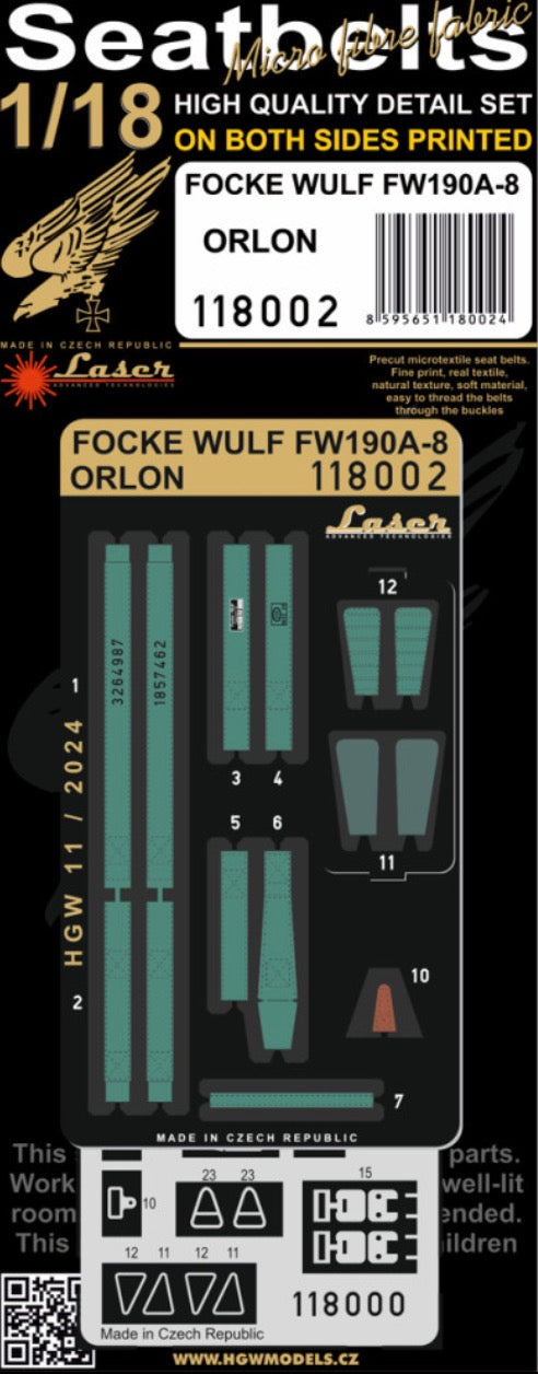 HGW 118002 Focke-Wulf Fw-190A-8 Microfibre Seatbelts 1:18