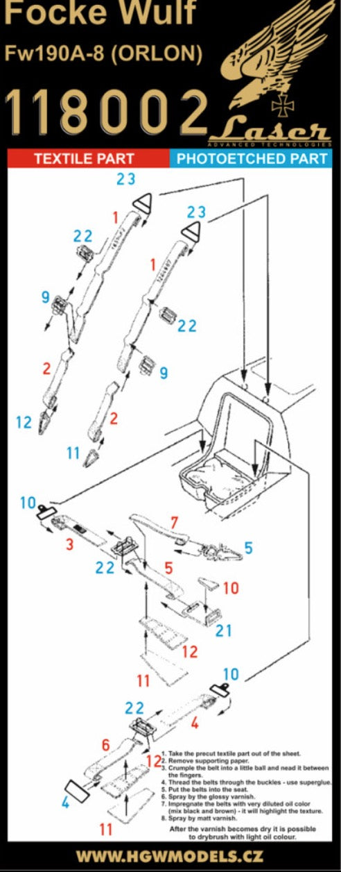 HGW 118002 Focke-Wulf Fw-190A-8 Microfibre Seatbelts 1:18