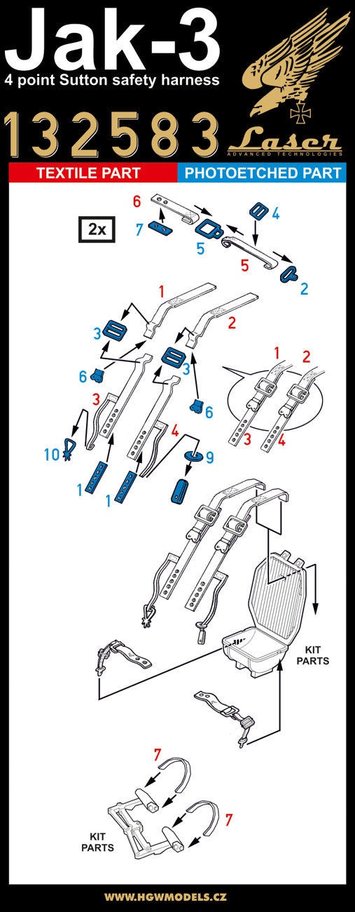 HGW HGW132583 1:32 Yakovlev Yak-3 seatbelts pre-cut