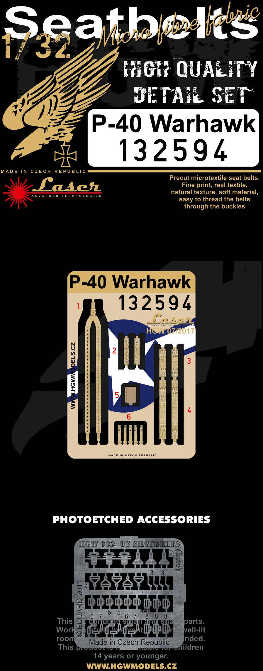 HGW HGW132594 1:32 Curtiss P-40E Warhawk pre-cut