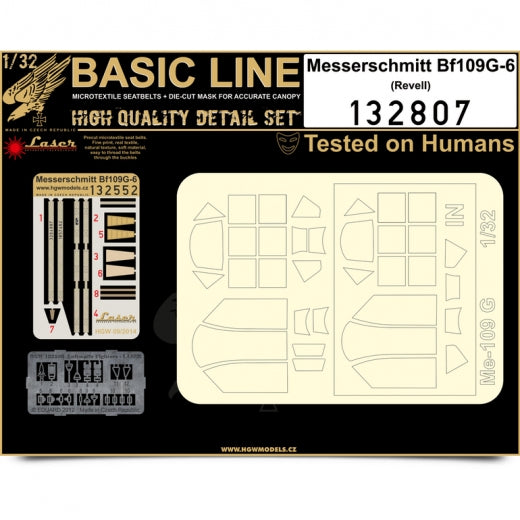 HGW HGW132807 1:32 Messerschmitt Bf-109G-6 BASIC LINE: seatbelts + masks